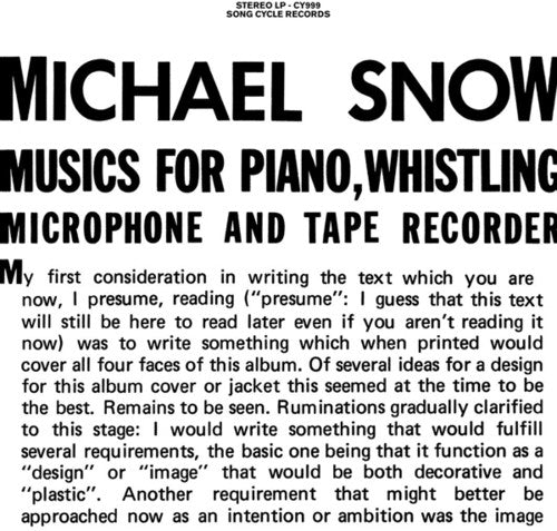 Snow, Michael: Musics For Piano Whistling Microphone & Tape